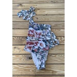 Hot As Hell HAH Floral One Piece Tie Swimsuit Size Small Women’s White